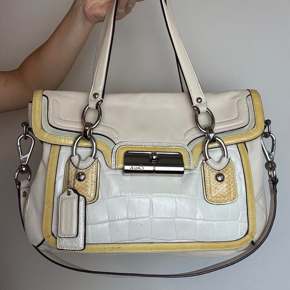 Coach Kristin Spectator vintage y2k white & cream crocodile-embossed leather bag